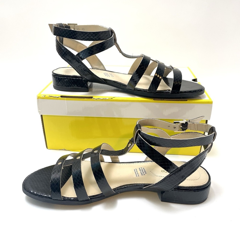 NEW Liz Claiborne Black Reptile Strappy Ankle Flats Gladiator Sandals Size 8 NIB